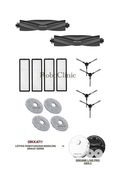 Roboclinic Dreame L10S Pro Gen 2 Robot Vacuum Cleaner Compatible Brush, Hepa Filter, Mop Set-14 Pieces