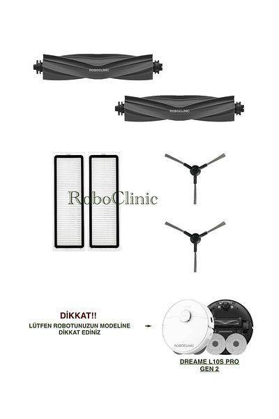 Roboclinic Dreame L10S Pro Gen 2 Robot Vacuum Cleaner Compatible Brush, Hepa Filter Set-6 Pieces