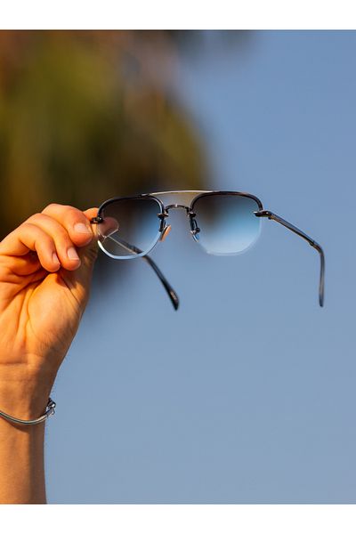 Angel Eyes Unisex Sunglasses |   Rectangle Design, Dark Gray Metal Frame |   Dark Blue Glass |   Db1078/S David Bckhm