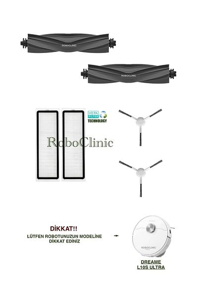 Roboclinic Replacement Brush Compatible for Dreame L10S Ultra Robot Vacuum Cleaner, Hepa Filter Set-6 Pieces