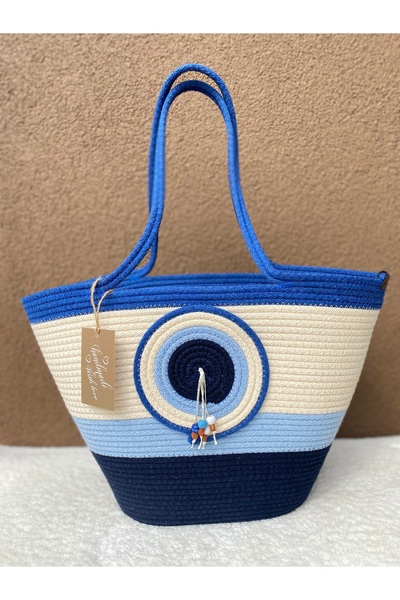 ELÇİÇEK HOME Χειροποίητη ψάθινη τσάντα, τσάντα παραλίας, τσάντα με χάντρες