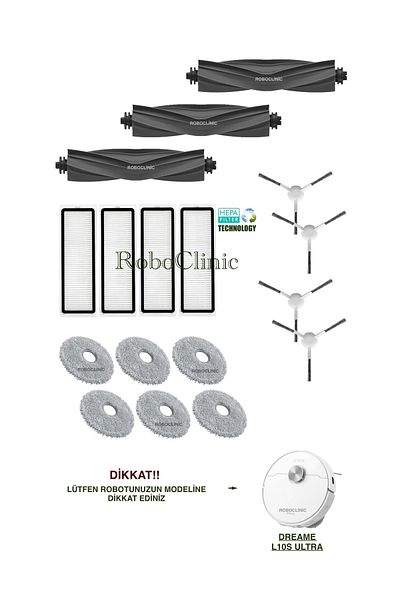 Roboclinic Dreame L10S Ultra Robot Vacuum Cleaner Compatible Replacement Brush, Hepa Filter, Mop Set - 17 Pieces