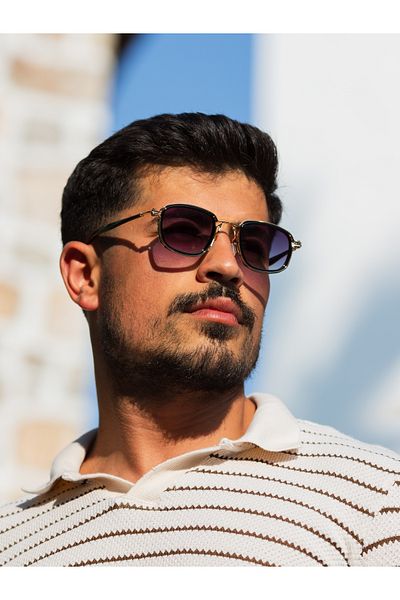 Angel Eyes Rectangle Metal Gold Black Frame Black Handle Black Gradient Glass Unisex Sunglasses