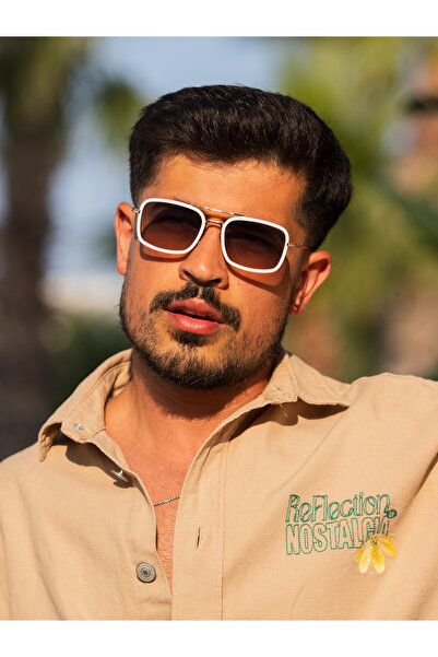 Angel Eyes Stark Sunglasses Rectangular Cream Frame Brown Glass