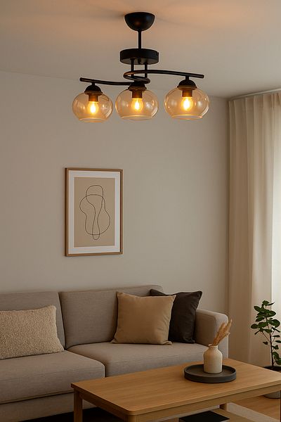 Modavize Fuji Modern Decorative Living Room - Kitchen - Bedroom Black Color Honey Glass 3-Piece Chandelier