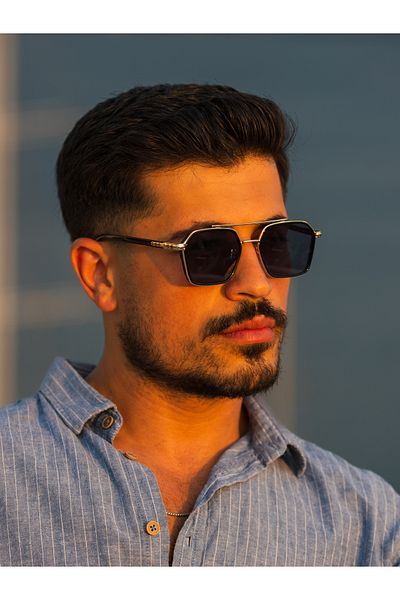 Angel Eyes Gold Black Frame Black Glass Men's Sunglasses Uv400 Protected
