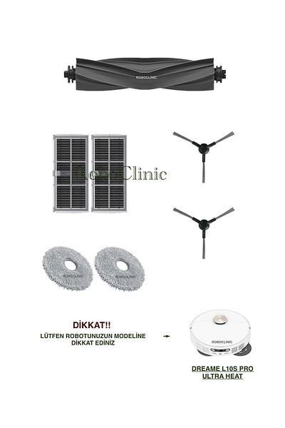 Roboclinic Dreame L10S Pro Ultra Heat Robot Vacuum Cleaner Compatible Main Brush, Side Brush, Hepa Filter, Mop Set-7 Pieces