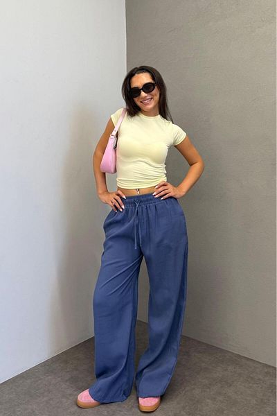 Madmext Pantaloni Indigo pentru femei cu picioare largi MG1982