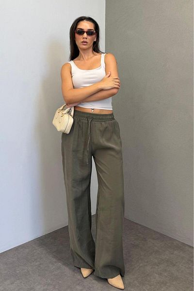 Madmext Pantaloni de damă kaki cu picioare largi - MG1982