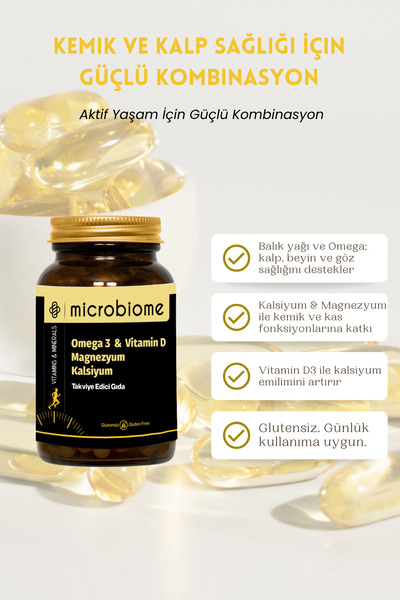 Microbiome Omega 3 Kalsiyum Magnezyum D3 – Kemik Ve Kalp Desteği 50 Softjel