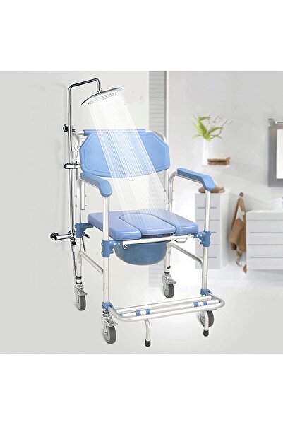 medi كرسي متحرك 4 في 1 كرسي استحمام متحرك، مقعد استحمام متحرك، 4 عجلات مكابح تحميل امن 150 كجم