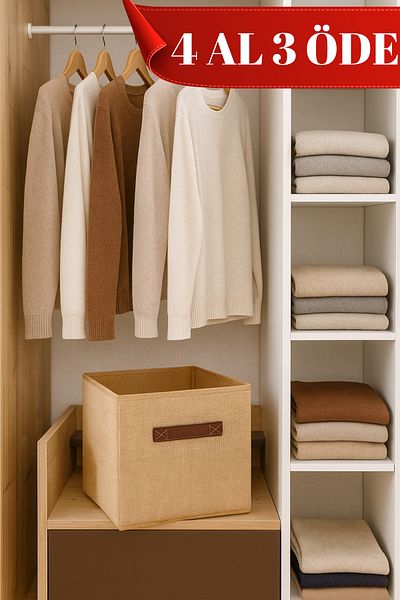 ON-ARS TEKSTİL Jute Coverless under Cabinet Laundry Toy Organizer Folding Storage Box 30X30X30