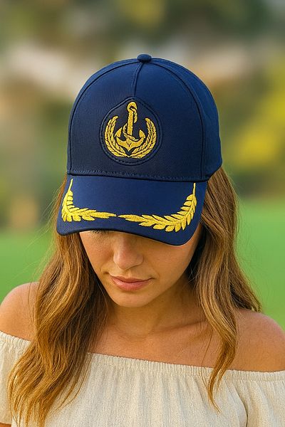 ZERAMİNE Navy Blue Captain Hat Unisex Model Adjustable Velcro