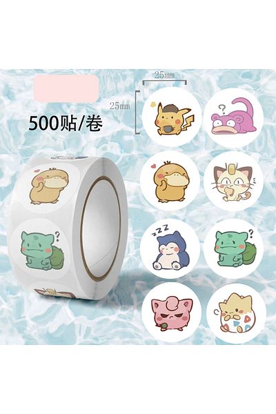 Miniso C 500pcs/roll Cartoon Pokemones Stickers Kawaii Anime Eevee Diy Pvc Laptop Decals Decoration Stiker.