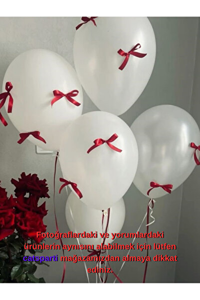 catsparti Kurdeleli Balon - Beyaz Ve Bordo Kurdeleli Balon Fiyonklu Balon Set...