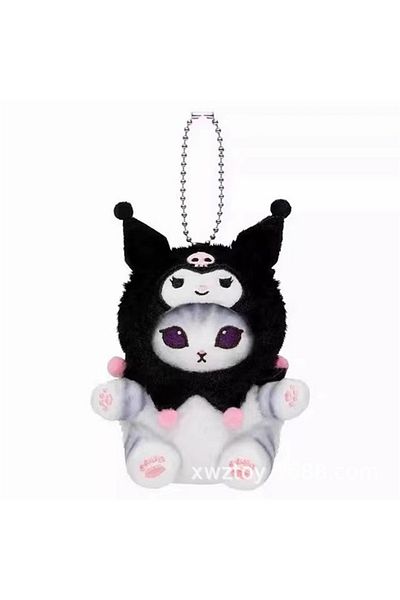 Miniso A Kawaii Mofusand Cross-dressing Hello Kitty & Kuromi Plush Keychain Sanrio Backpack Pendant 10-12c.