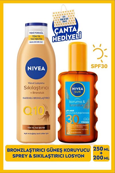 NIVEA SUN SPF30 Güneş Koruyucu Bronzluk Vücut Spreyi 200ml ve Q10 Bronzlaştır...