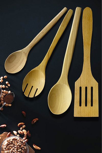 MONTESEV Wooden Stand Spoon Set - Naturale Oiled (5 Pieces)