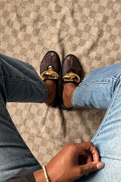 MYVOLANTE Balerini de damă cu detaliu din plasă neagră