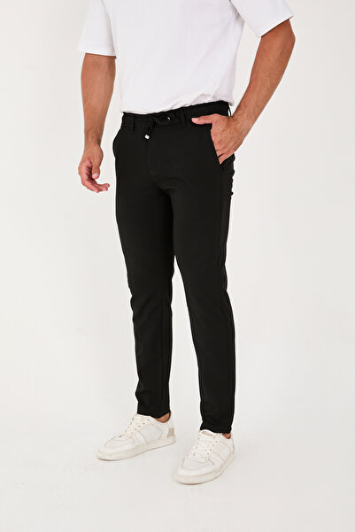 BROCARD Erkek Jogger Slimfit Bel Yarım Lastikli Siyah Kumaş Pantolon