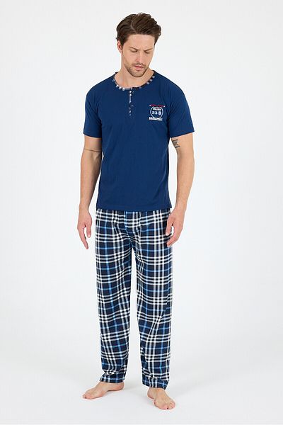 LadyMina Pijama Ανδρικό καρό κοντομάνικο κοστούμι πιτζάμες
