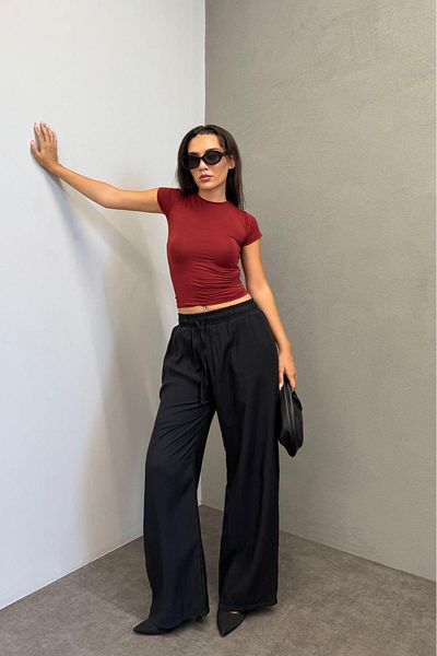 Madmext Women's Black Wide Leg Trousers MG1982