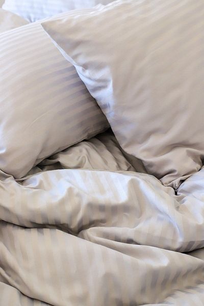 Tekstil Home Luxury Hotel Series Single Fitted Sheet Striped Cotton Satin Duvet Cover Set Gray Color