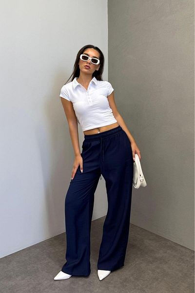 Madmext Pantaloni de damă bleumarin cu picioare late MG1982