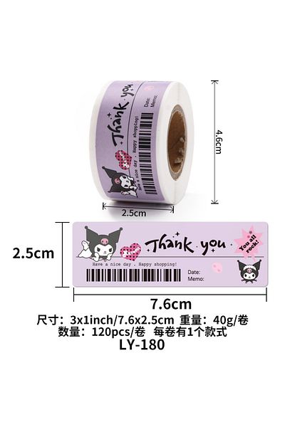 Miniso 1 120pcs Cute Sanrio Kuromi My Melody Stickers Roll Kawaii Cartoon Thank You Sealing Labels Sticker.