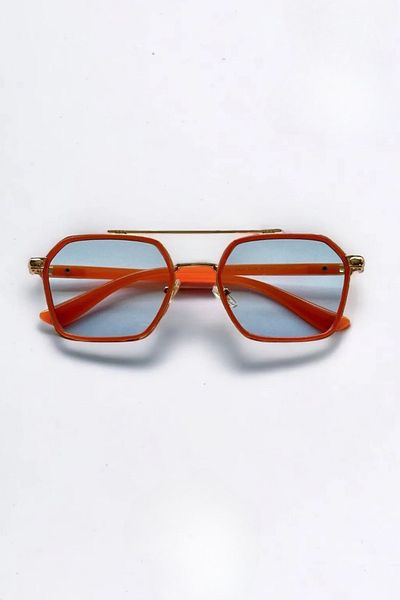 MACERATİ Unisex Vintage Blue Glass Orange Frame Sunglasses