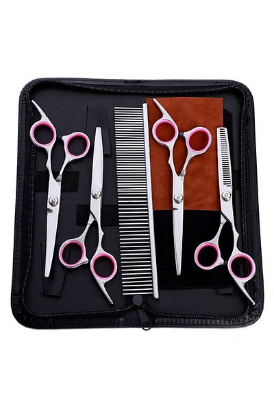 JustZEN Set of 4 Professional Scissors and 1 Pet Comb, ™, Black