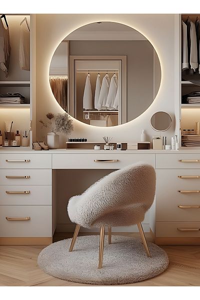 Taimi 70cm Round Makeup Mirror with LED Backlight, Makeup Mirror Suitable for Dressing Room and Bedroom