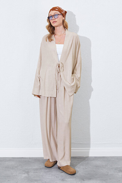 TENA Kadın Naturel Önü İp Bağlamalı Kimone Ceket