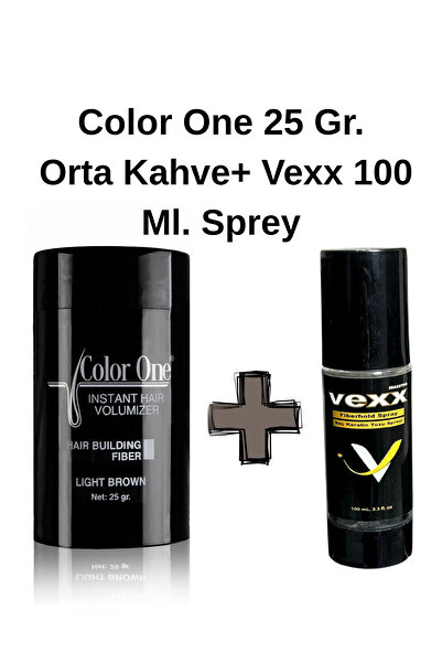 Color One Orta Kahve Hair Fiber Saç Tozu,topik Vexx 100 Ml. Sabitleyici Sprey...