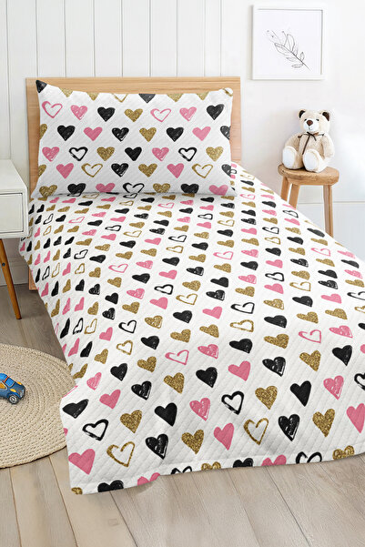 Realhomes Heart Patterned Single Children's and Teenager's Room Pique Set Bedspread