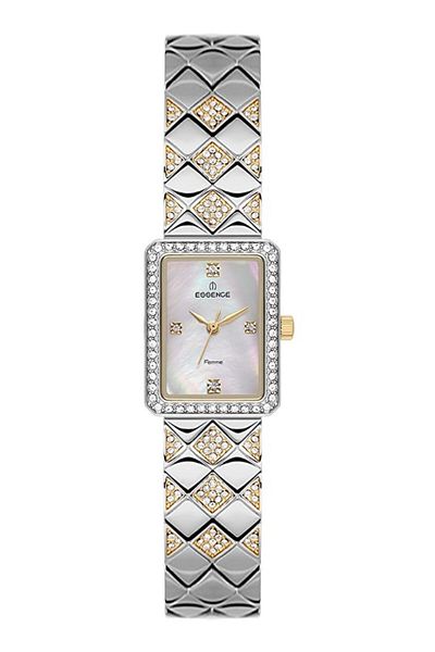 Essence D1214.220 Metallic Colored Stone Cord - 3 Atm Water Resistant, Rectangular Dial