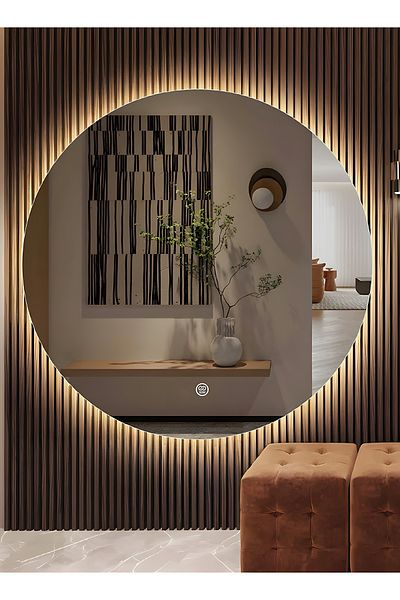 Taimi 80cm Round Makeup Mirror with LED Backlight, Makeup Mirror Suitable for Dressing Room and Bedroom