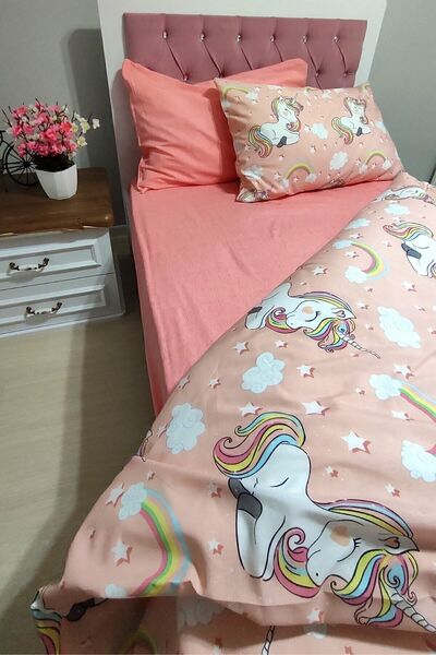 CANDAN ÇEYİZ Egyedülálló gyermek ágynemű, rugalmas pamut Unicorn paplanhuzat szett 2 párnahuzattal (AJÁNDÉK)