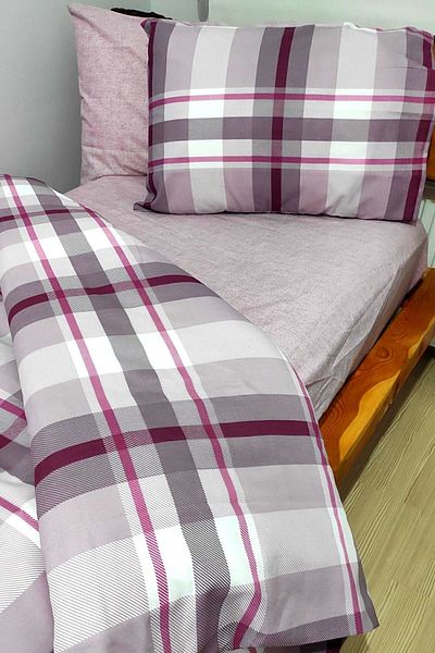 CANDAN ÇEYİZ Set cuvertură de pilota unică cu cearșaf elastic în carouri Dusty Rose 4 buc