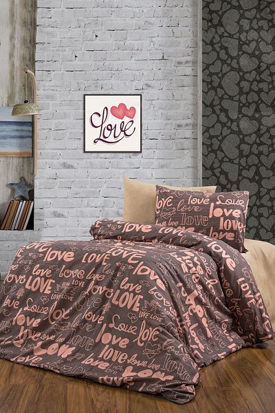 CANDAN ÇEYİZ Single Bed Sheets Cotton 2 Lying Sheath Love Printed Duvet Cover Set (Gift Drink)