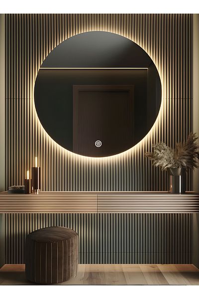 Taimi 80cm Round Makeup Mirror with LED Backlight, Makeup Mirror Suitable for Dressing Room and Bedroom