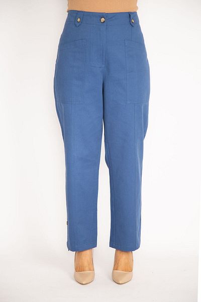 Şans Women's Indigo Front Pocket Buttoned Double Leg Length Adjustable Gabardine Fabric Trousers 65n34888