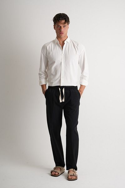 Shooter Sportswear Alaçatı Premium Men's Linen Trousers Black Comfortable Fit with Stitching Detail