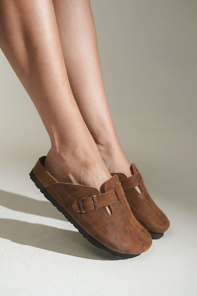 HVZ Exclusive Camel Closed Front Eva Sole Buckle Daily Slippers Sumpa Sabo Cork Sole Άνετες εργονομικές παντόφλες