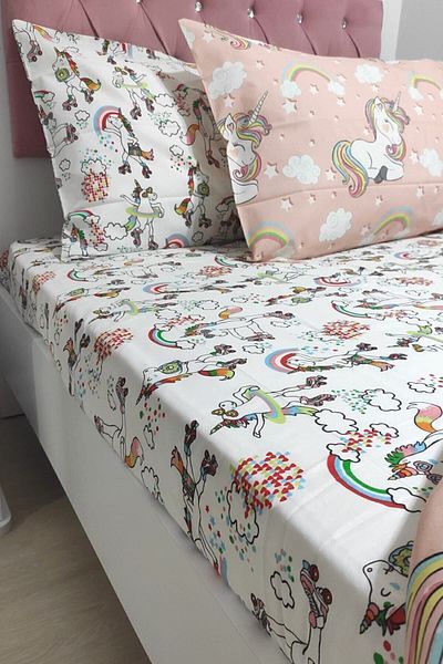 CANDAN ÇEYİZ Σετ Παπλωματοθήκη Unicorn - Παιδικό Μονό Σεντόνι με Ελαστικό και 2 Μαξιλαροθήκες Dansenin'S GIFT