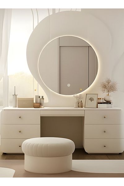 Taimi 60cm Round Makeup Mirror with LED Backlight, Makeup Mirror Suitable for Dressing Room and Bedroom