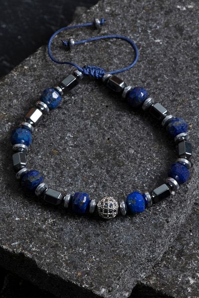 OSMANLI DOĞAL TAŞ Certified Lapis Lazuli and Hematite Natural Stone Bracelet