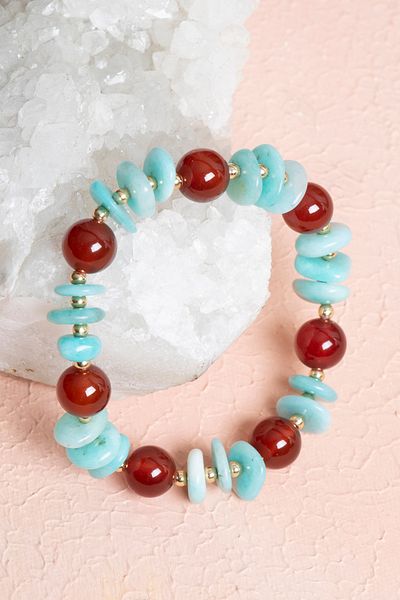 OSMANLI DOĞAL TAŞ Certified Amazonite and Red Agate Natural Stone Bracelet
