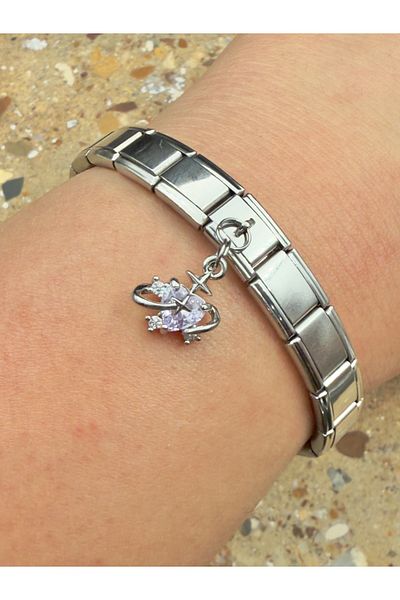 Snartun Zircon Heart Stone Steel Charm and Italian Steel Bracelet with Special Box