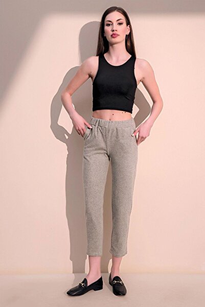 NEW LAVİVA Γυναικείο μπεζ ελαστικό στη μέση με μαλακή υφή casual παντελόνι με τσέπες - ίσια κοπή και φορέστε